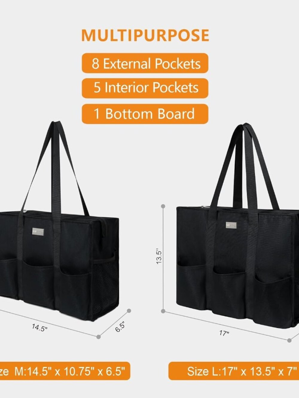 Utility Water Resistant Tote Bag with 13 Pockets, Top Zipper Closure & Thick Bot - Picture 2 of 6